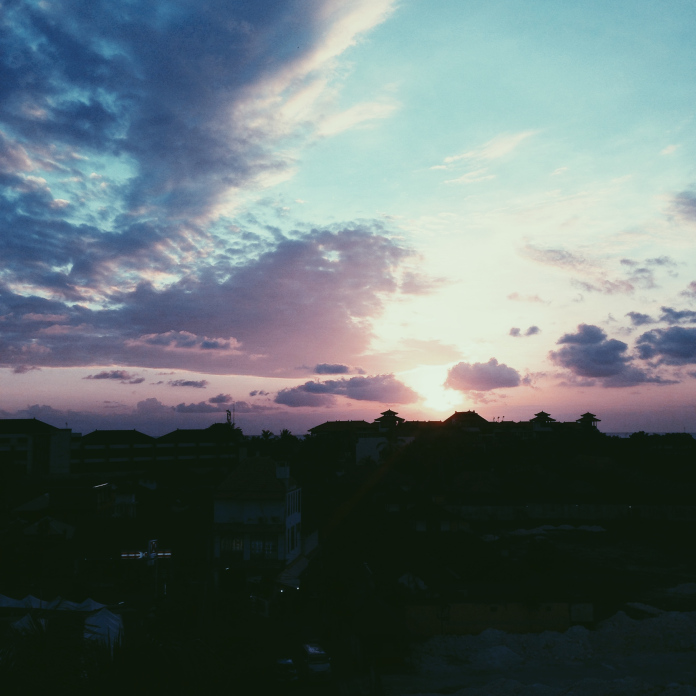 Purple sunset from Townhouse's rooftop. Bali. Indonesia.