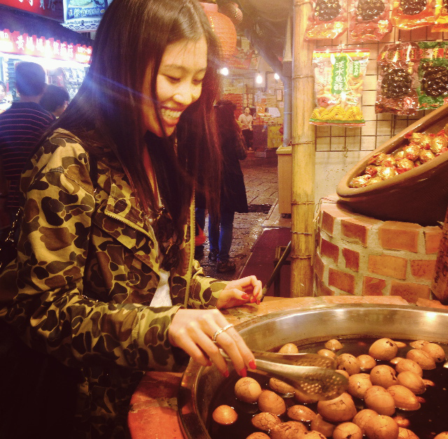 Taiwanese tea eggs (cooked in jasmine tea and soy sauce).