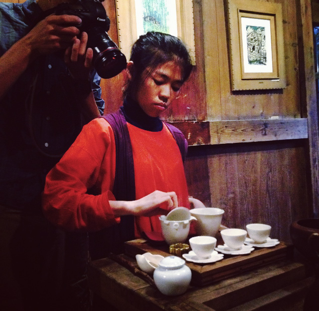 The staff at a local tea house in jiufen teaching us how to prepare tea.