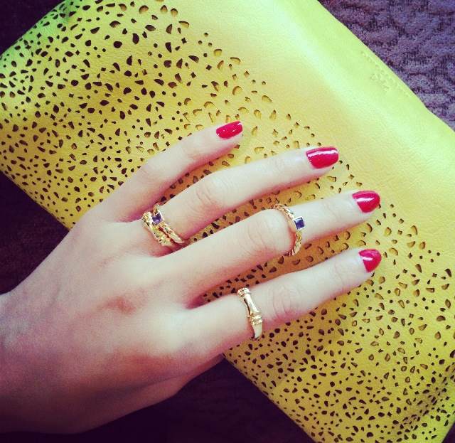 Accessories du jour: Yellow Aurelia Foldover Clutch by Artessorio and rings by Edge of Ember