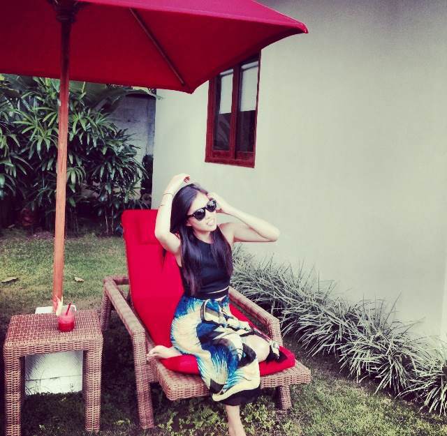 Chilling by the pool in front of our villa in Ubud, Indonesia.