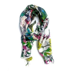 Long White Garden Reverie Silk Chiffon Square Scarf