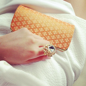Patterned Orange Gold Songket Clutch