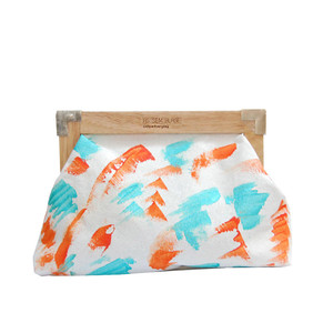 Cyan Orange Wooden Clutch