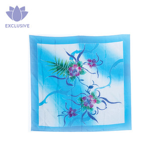 Columbia Blue Batik Watercolor Print Silk Scarf