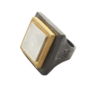 Solid Black Yellow Layered Ring