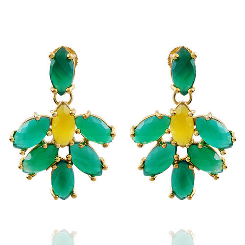 Rainforest Treasure Green Onyx Yellow Chalcedony Earrings