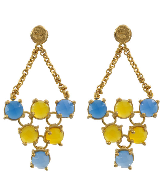Sunshine and Rain Blue Yellow Chalcedony Earrings